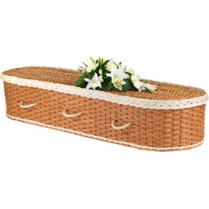 English Wicker / Willow Eco Elite Imperial Oval Coffin – Creamy White & Natural